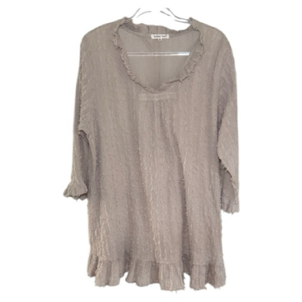 Indigo Soul Textured Fringe Hem Cotton Tunic Top – Neutral Beige – Women’s 2X